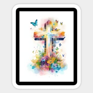 Christian Cross With Butterflies Sticker